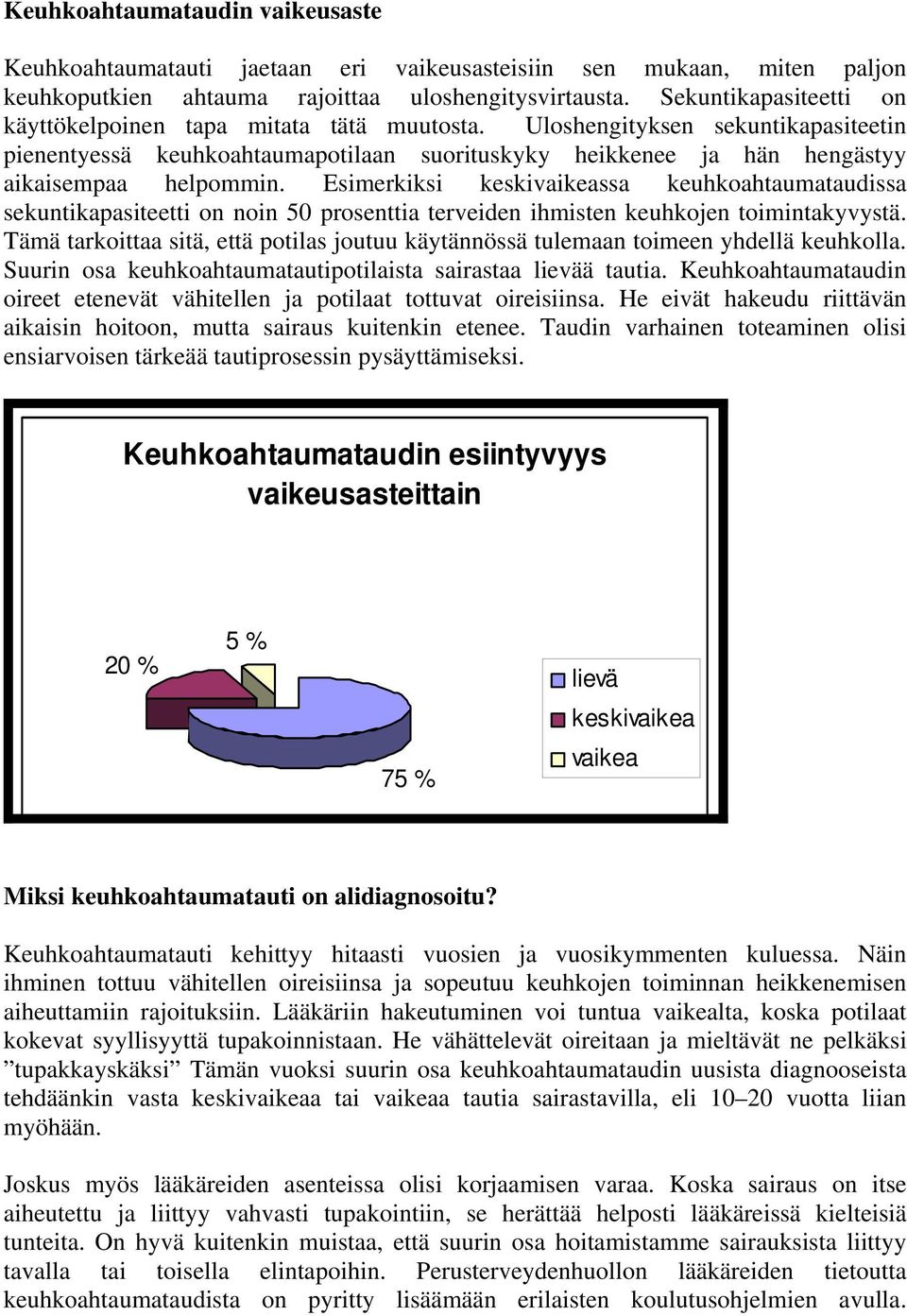 Esimerkiksi keskivaikeassa keuhkoahtaumataudissa sekuntikapasiteetti on noin 50 prosenttia terveiden ihmisten keuhkojen toimintakyvystä.