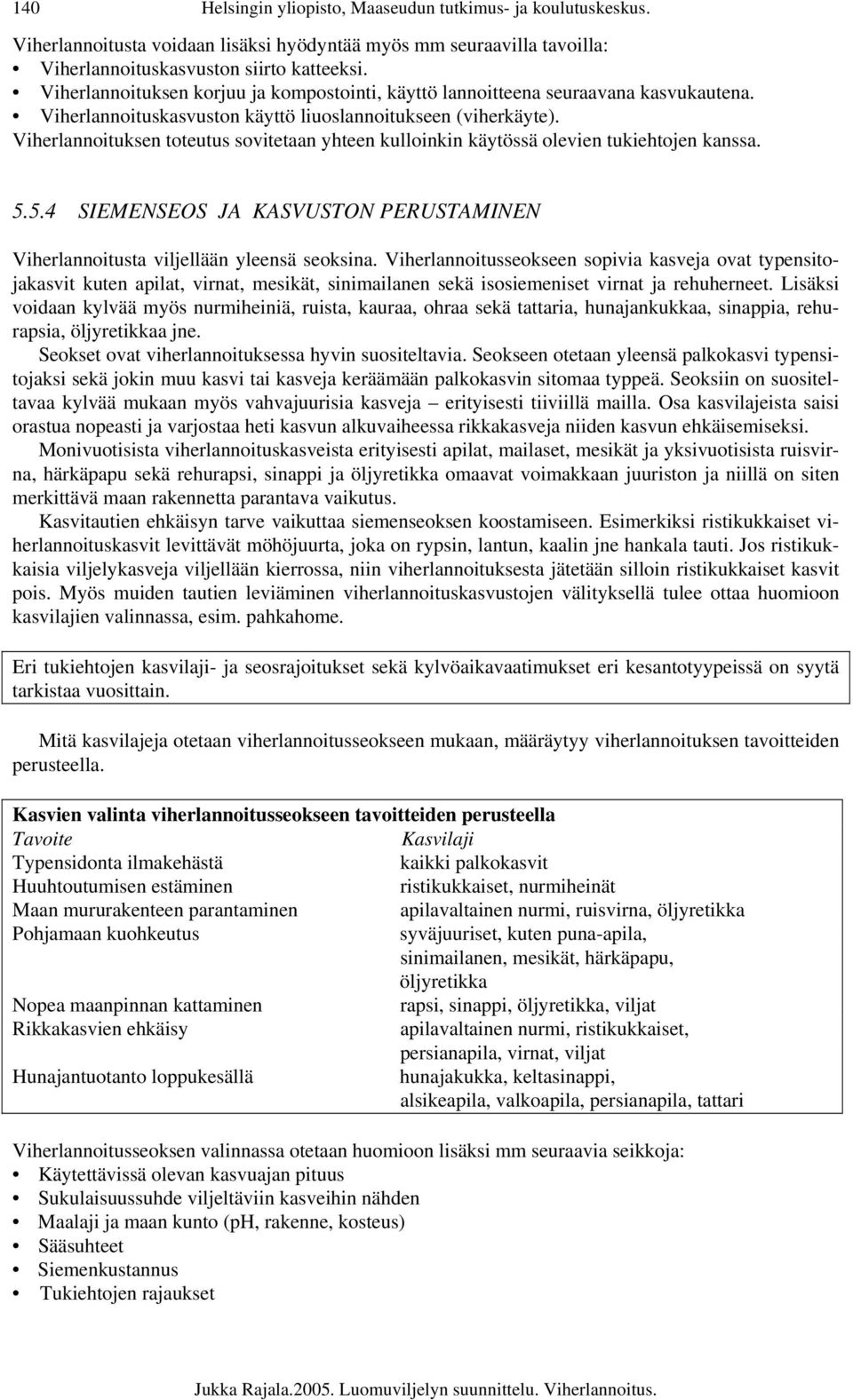 Viherlannoituksen toteutus sovitetaan yhteen kulloinkin käytössä olevien tukiehtojen kanssa. 5.5.4 SIEMENSEOS JA KASVUSTON PERUSTAMINEN Viherlannoitusta viljellään yleensä seoksina.