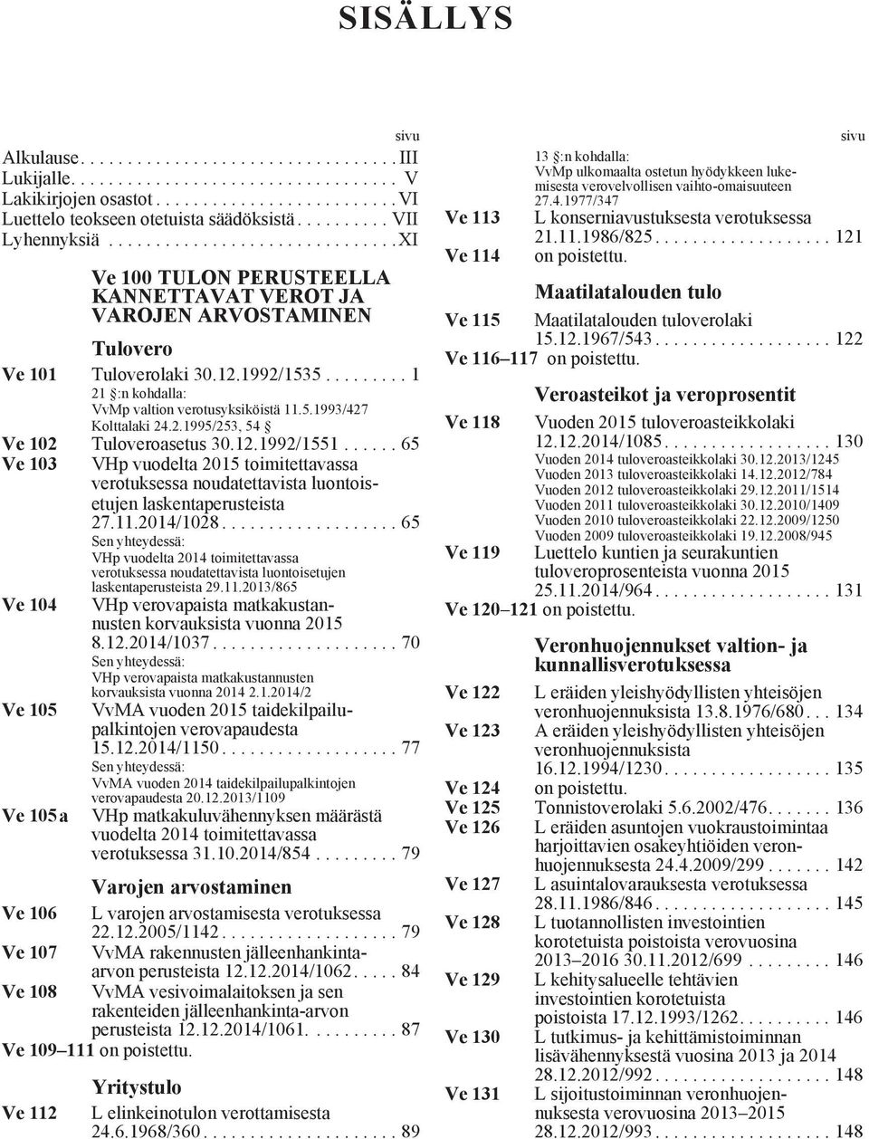 ........ 1 21 :n kohdalla: VvMp valtion verotusyksiköistä 11.5.1993/427 Kolttalaki 24.2.1995/253, 54 Ve 102 Tuloveroasetus 30.12.1992/1551.