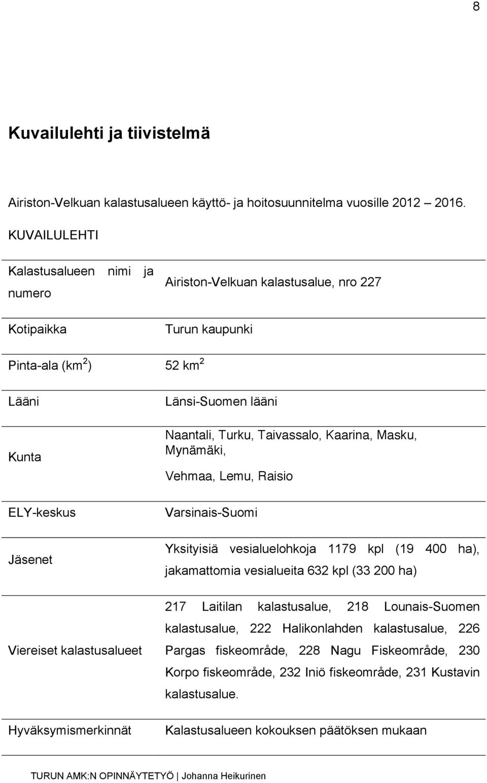 Taivassalo, Kaarina, Masku, Mynämäki, Vehmaa, Lemu, Raisio Varsinais-Suomi Jäsenet Yksityisiä vesialuelohkoja 1179 kpl (19 400 ha), jakamattomia vesialueita 632 kpl (33 200 ha) Viereiset