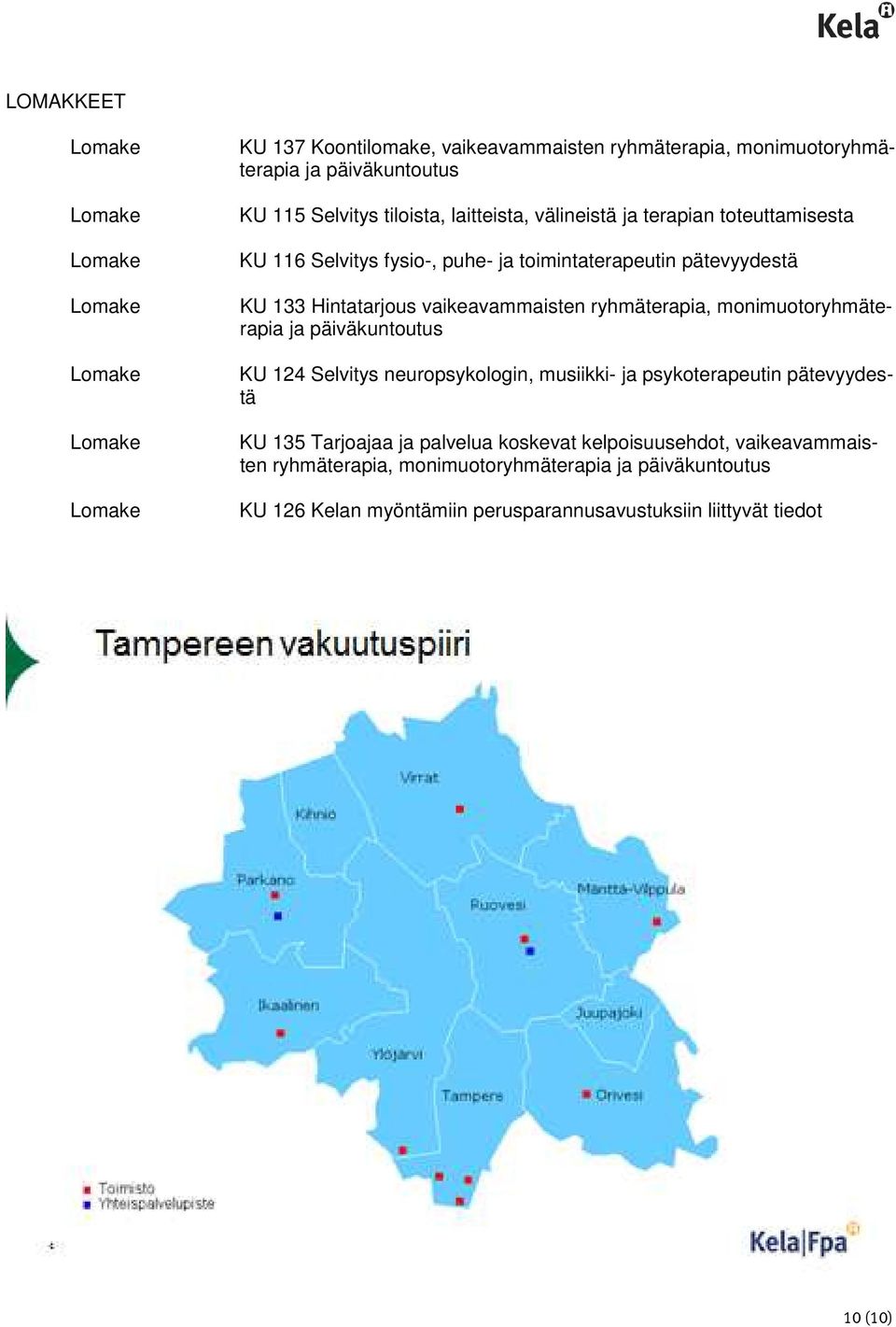 monimuotoryhmäterapia ja päiväkuntoutus KU 124 Selvitys neuropsykologin, musiikki- ja psykoterapeutin pätevyydestä KU 135 Tarjoajaa ja palvelua koskevat