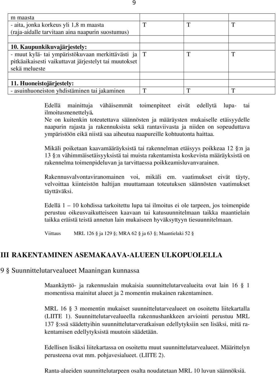 Huoneistojärjestely: - asuinhuoneiston yhdistäminen tai jakaminen T T T Edellä mainittuja vähäisemmät toimenpiteet eivät edellytä lupa- tai ilmoitusmenettelyä.
