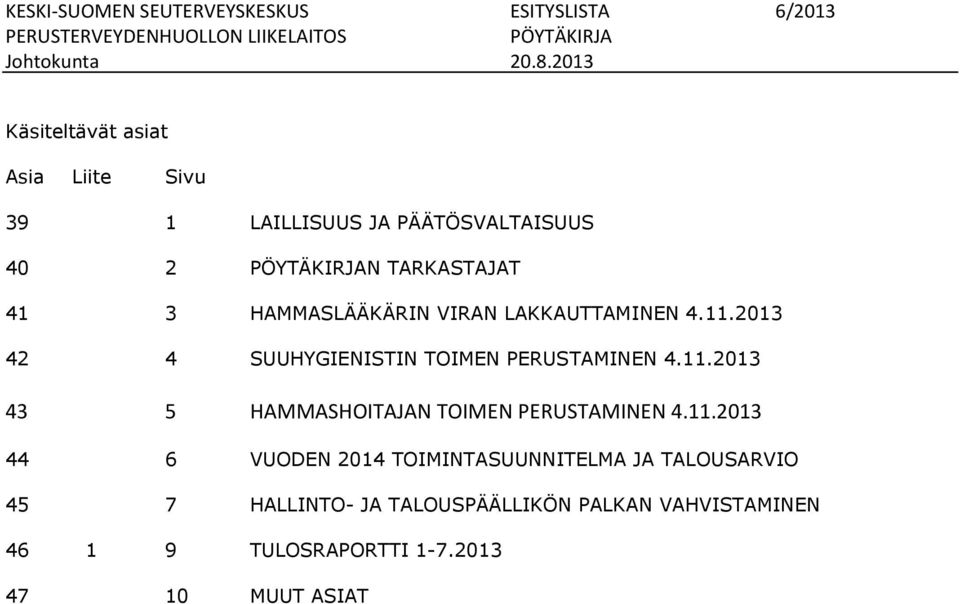 2013 42 4 SUUHYGIENISTIN TOIMEN PERUSTAMINEN 4.11.