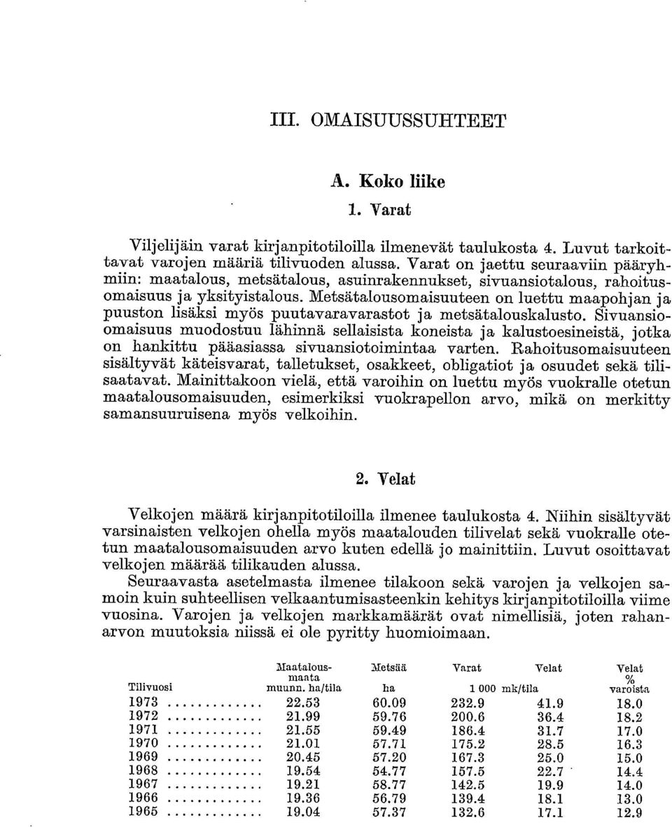 Metsätalousomaisuuteen on luettu maapohjan ja puuston lisäksi myös puutavaravarastot ja metsätalouskalusto.
