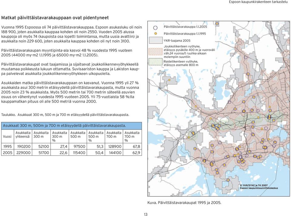 Päivittäistavarakaupan myyntipinta-ala kasvoi 48 % vuodesta 1995 vuoteen 2005 (44000 my-m2 1.1.1995 ja 65000 my-m2 1.1.2005).