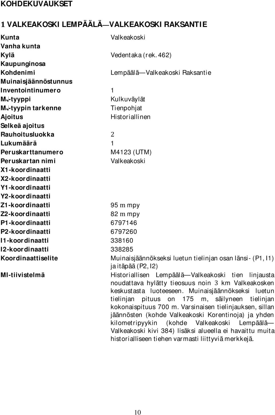 Rauhoitusluokka Lukumäärä 1 Peruskarttanumero M4123(UTM) Peruskartannimi Valkeakoski X1-koordinaatti X2-koordinaatti Y1-koordinaatti Y2-koordinaatti Z1-koordinaatti 95mpy Z2-koordinaatti 82mpy