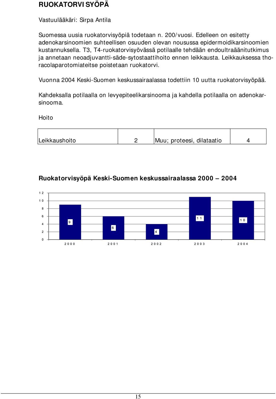 T3, T4 ruokatorvisyövässä potilaalle tehdään endoultraäänitutkimus ja annetaan neoadjuvantti säde sytostaattihoito ennen leikkausta.