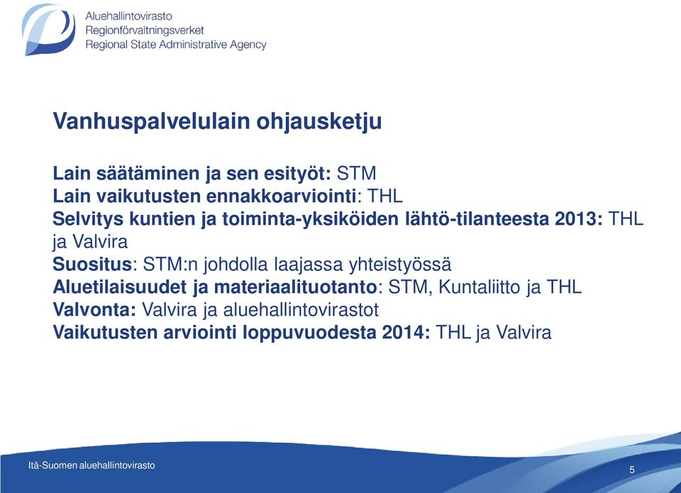 Valvira Suositus: STM:n johdolla laajassa yhteistyössä Aluetilaisuudet ja materiaalituotanto: