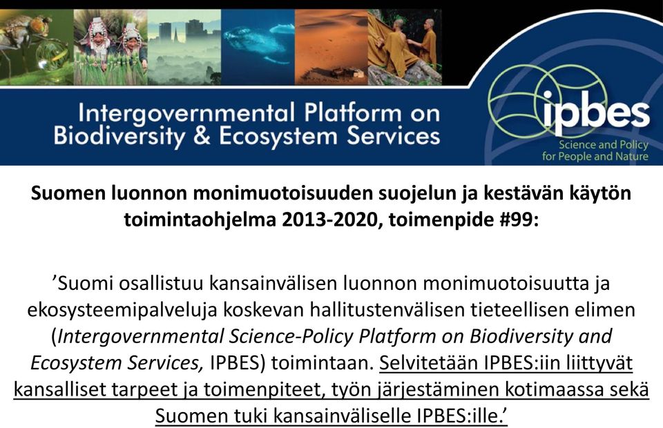 (Intergovernmental Science-Policy Platform on Biodiversity and Ecosystem Services, IPBES) toimintaan.