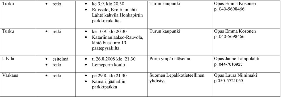 044-7016925 Varkaus pe 29.8. klo 21.