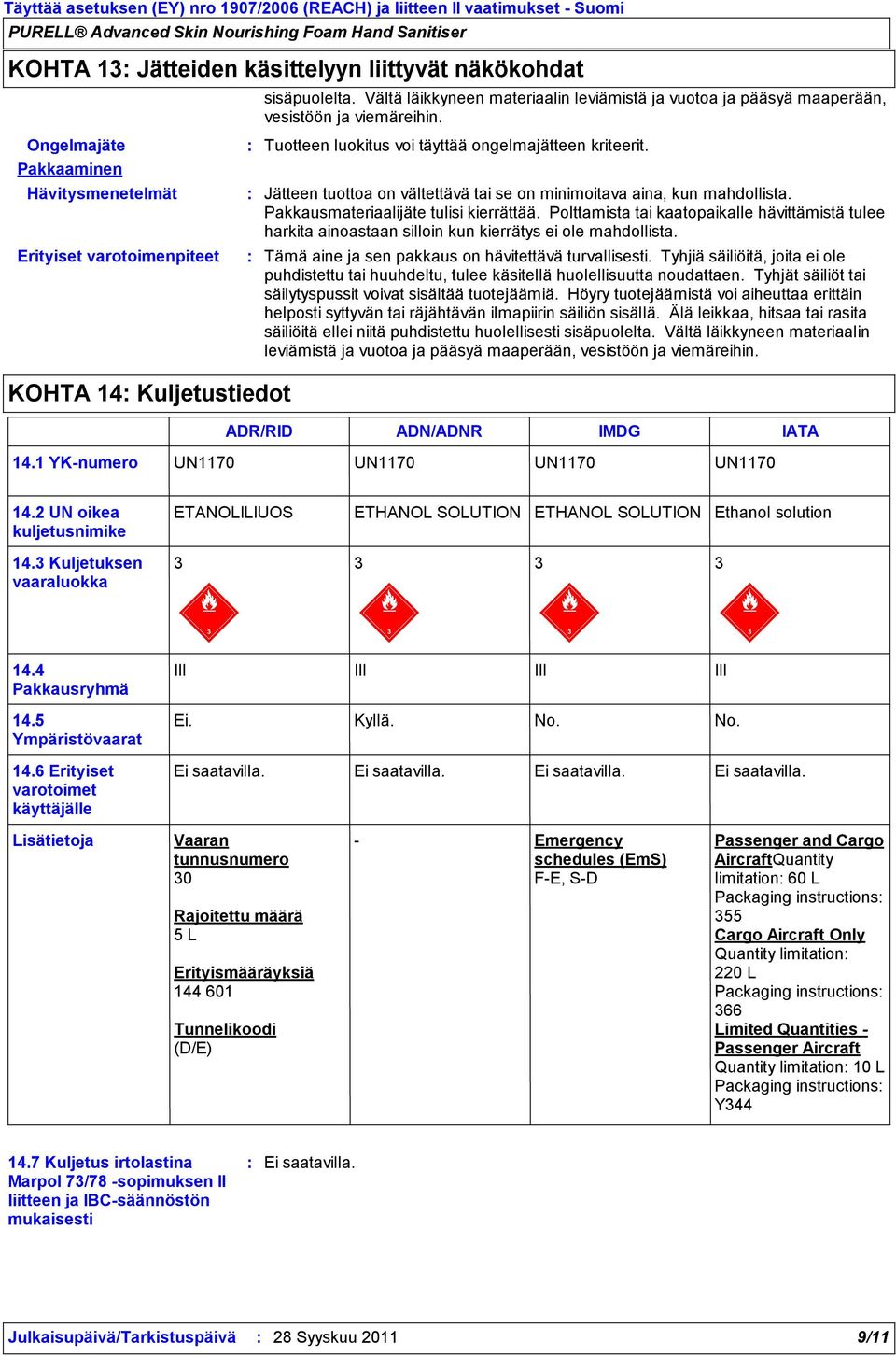 Pakkausmateriaalijäte tulisi kierrättää. Polttamista tai kaatopaikalle hävittämistä tulee harkita ainoastaan silloin kun kierrätys ei ole mahdollista.