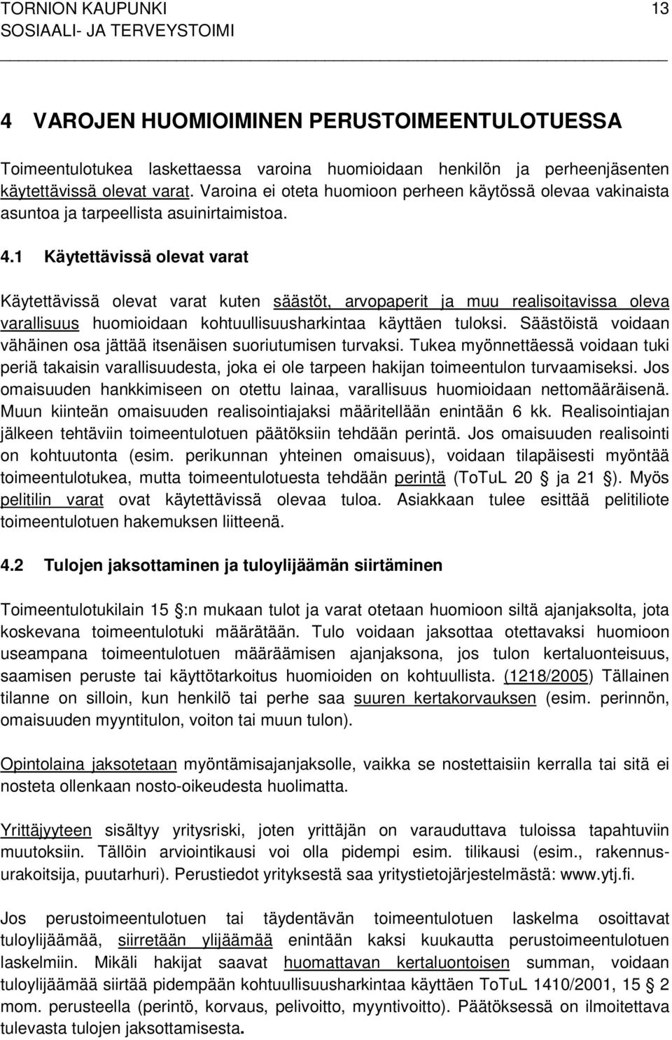 TOIMEENTULOTUEN SOVELLUSOHJEET TORNIOSSA - PDF Ilmainen lataus