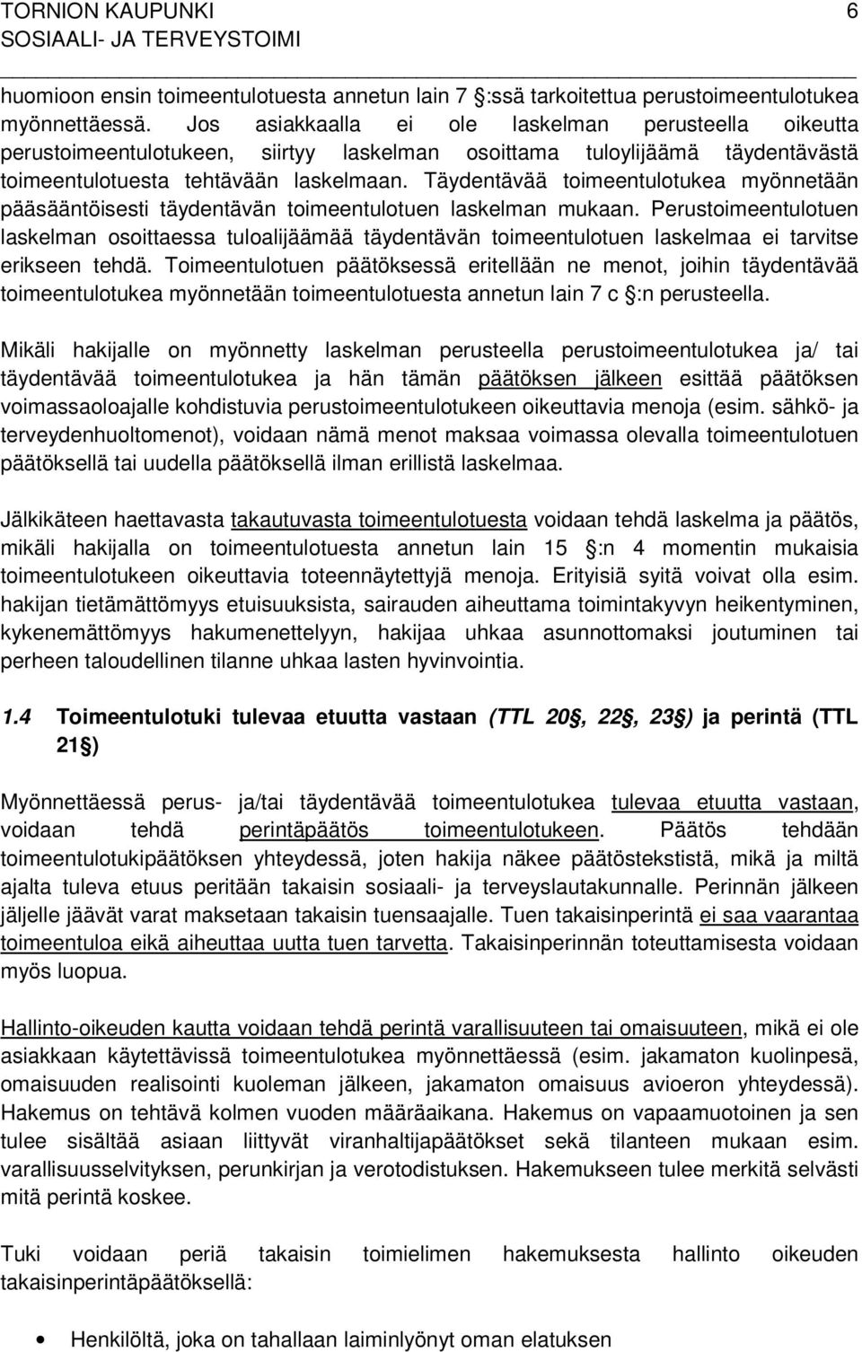 TOIMEENTULOTUEN SOVELLUSOHJEET TORNIOSSA - PDF Ilmainen lataus