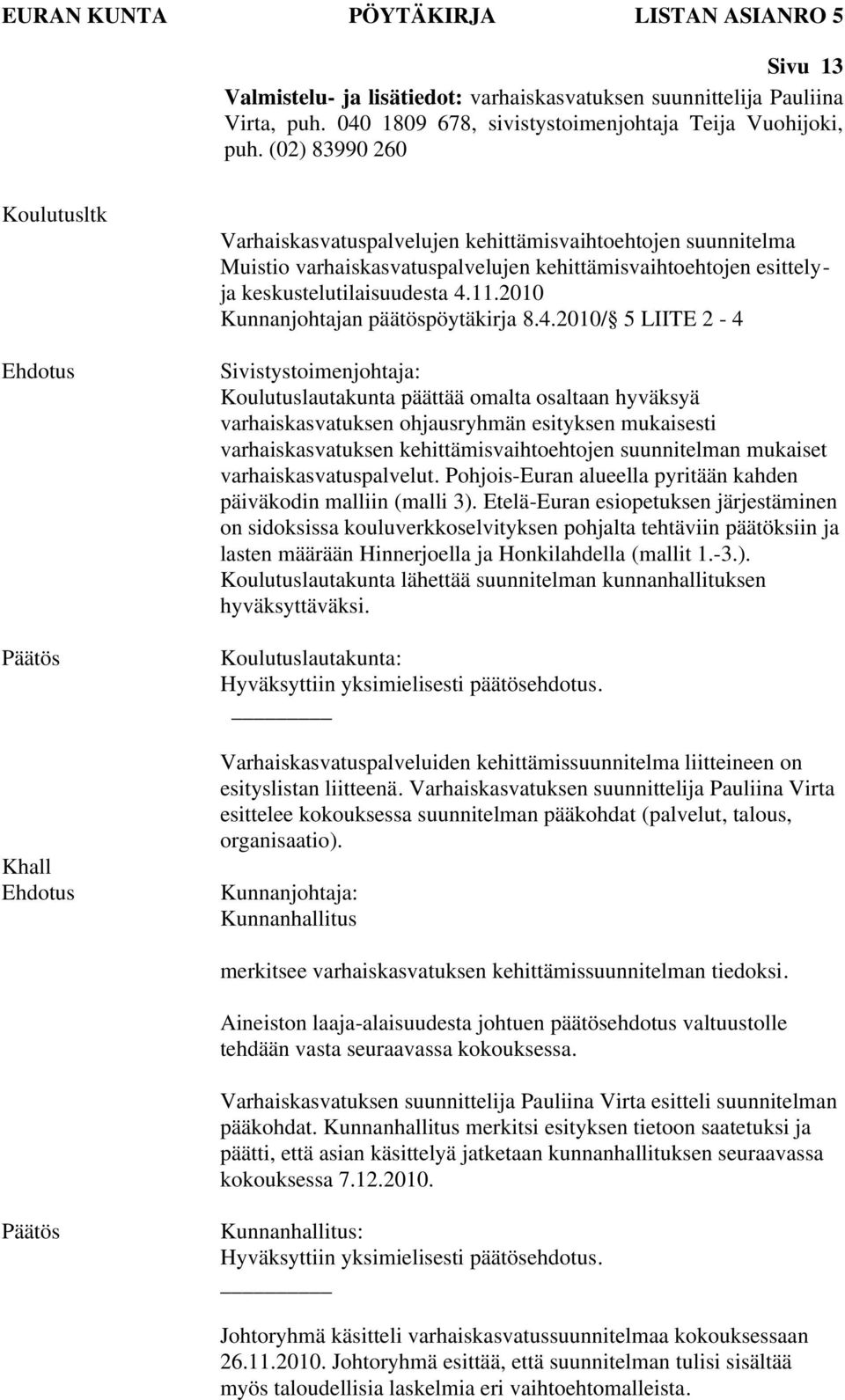 2010 Kunnanjohtajan päätöspöytäkirja 8.4.