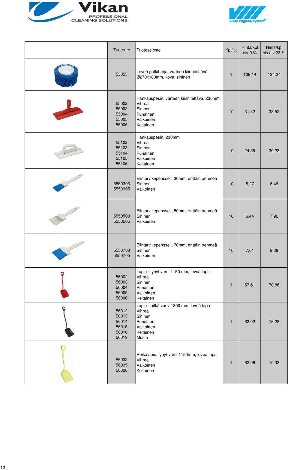 50mm, erittäin pehmeä 10 6,44 7,92 5550703 5550705 Elintarvikepensseli, 70mm, erittäin pehmeä 10 7,61 9,36 56002 56003 56004 56005 56006 56012 56013 56014 56015 56016 56019