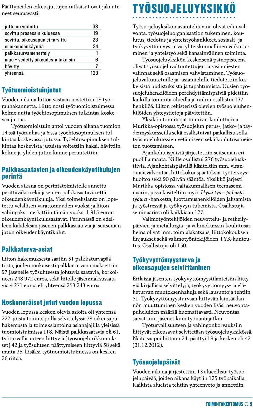 Liitto nosti työtuomioistuimessa kolme uutta työehtosopimuksen tulkintaa koskevaa juttua.