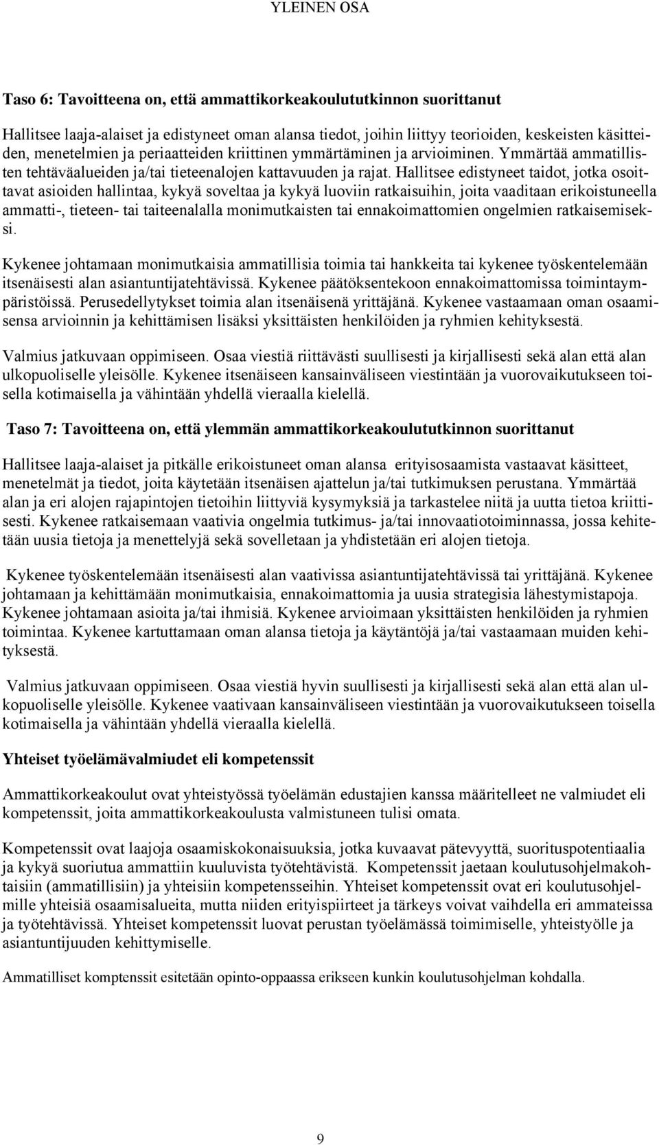 Hallitsee edistyneet taidot, jotka osoittavat asioiden hallintaa, kykyä soveltaa ja kykyä luoviin ratkaisuihin, joita vaaditaan erikoistuneella ammatti-, tieteen- tai taiteenalalla monimutkaisten tai