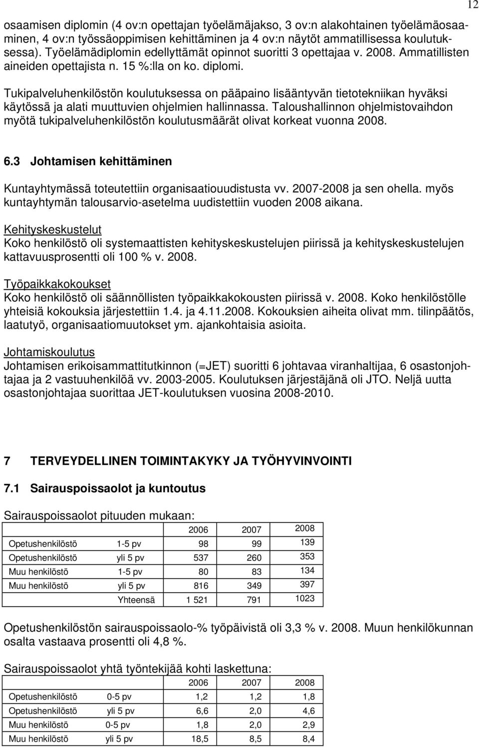 Tukipalveluhenkilöstön koulutuksessa on pääpaino lisääntyvän tietotekniikan hyväksi käytössä ja alati muuttuvien ohjelmien hallinnassa.