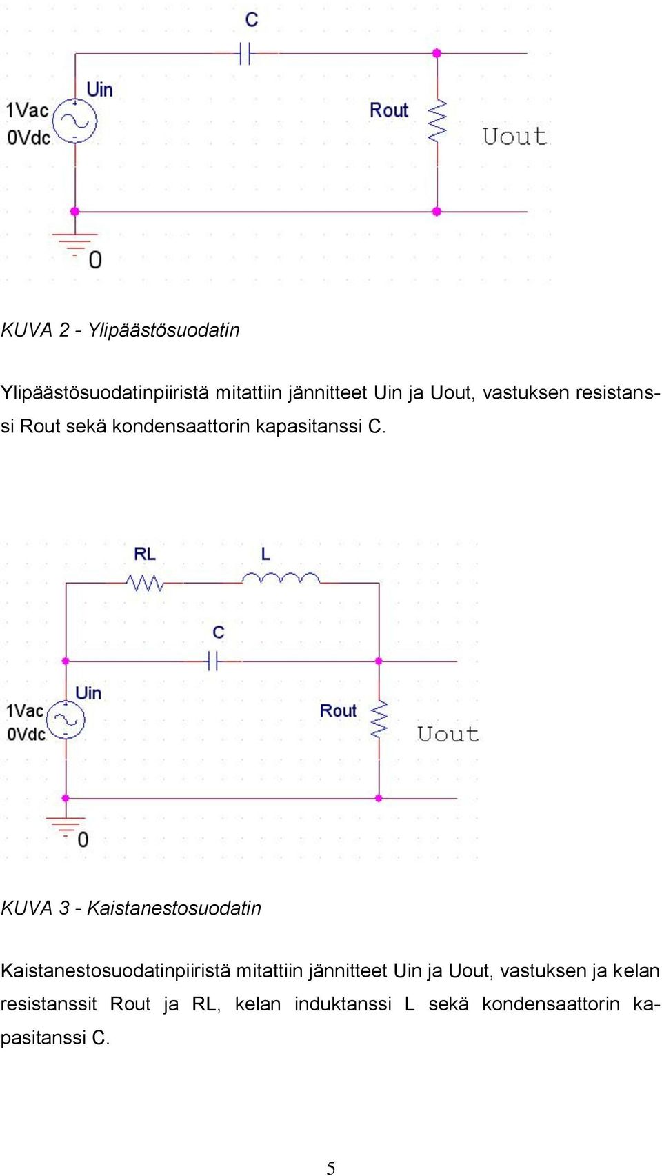 KUVA 3 - Kaistanestosuodatin Kaistanestosuodatinpiiristä mitattiin jännitteet Uin ja