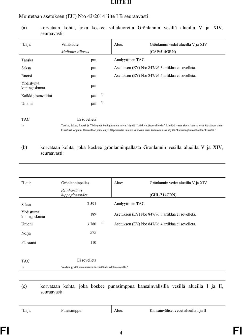 Ruotsi pm Asetuksen (EY) N:o 847/96 4 artiklaa ei sovelleta.