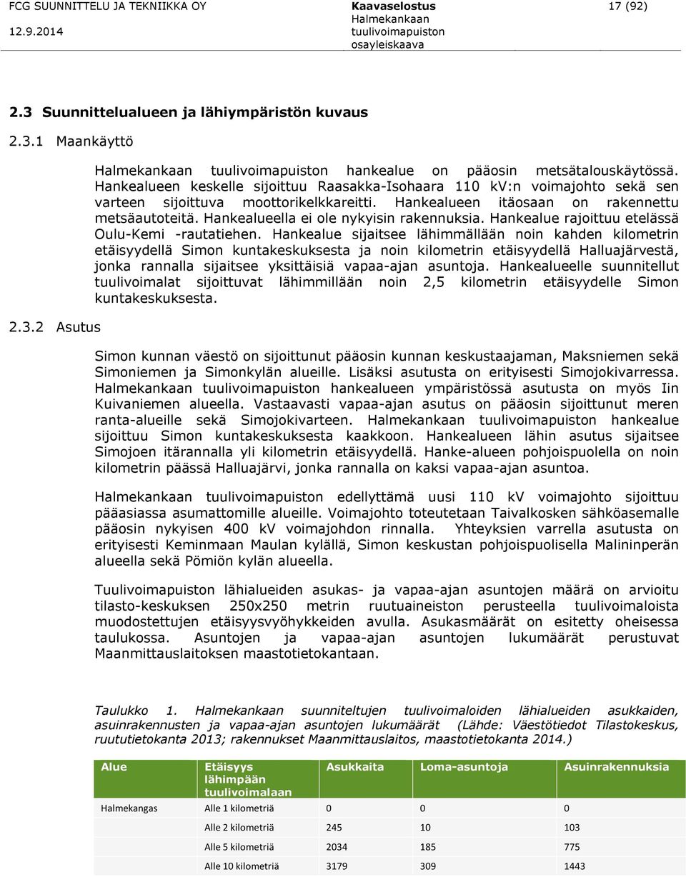 Hankealueella ei ole nykyisin rakennuksia. Hankealue rajoittuu etelässä Oulu-Kemi -rautatiehen.