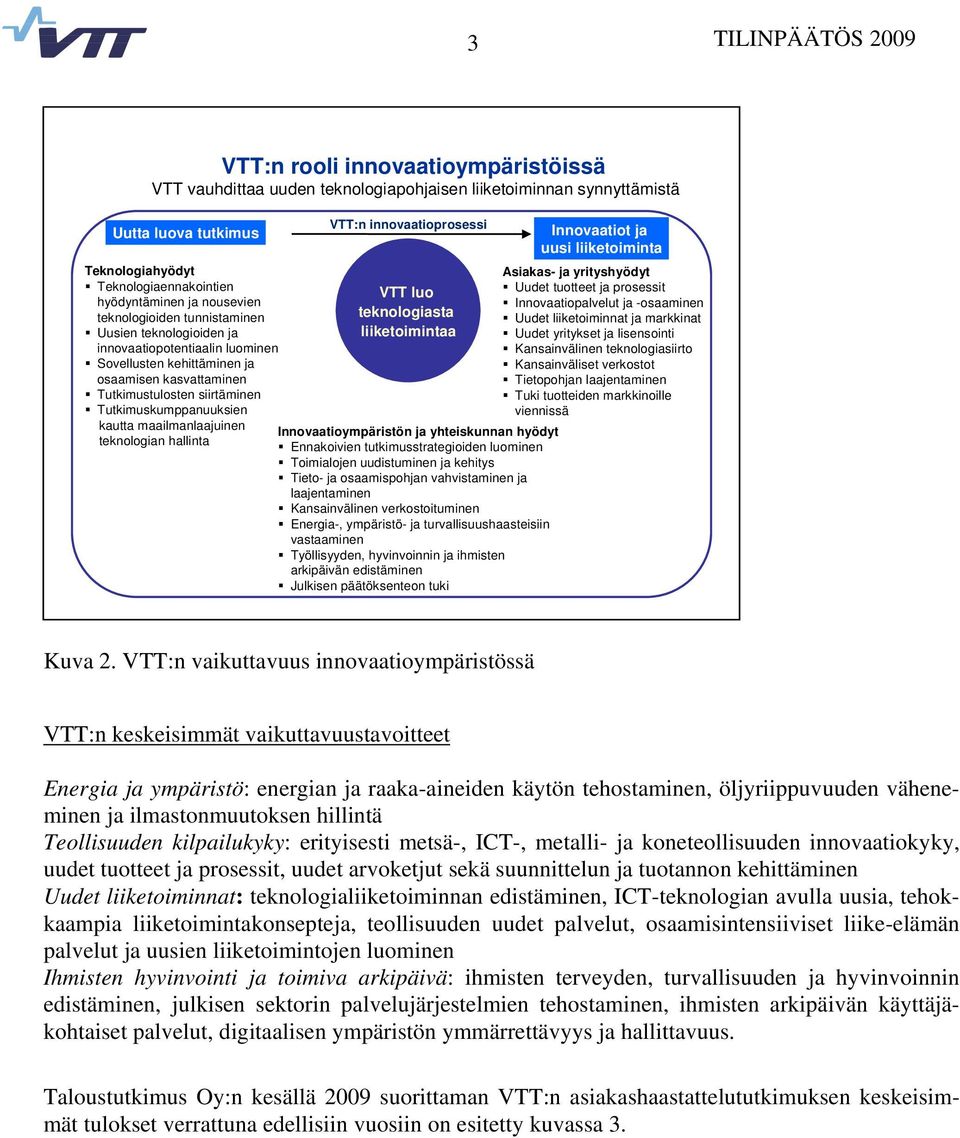 Tutkimuskumppanuuksien kautta maailmanlaajuinen teknologian hallinta VTT:n innovaatioprosessi VTT luo teknologiasta liiketoimintaa Innovaatioympäristön ja yhteiskunnan hyödyt Ennakoivien