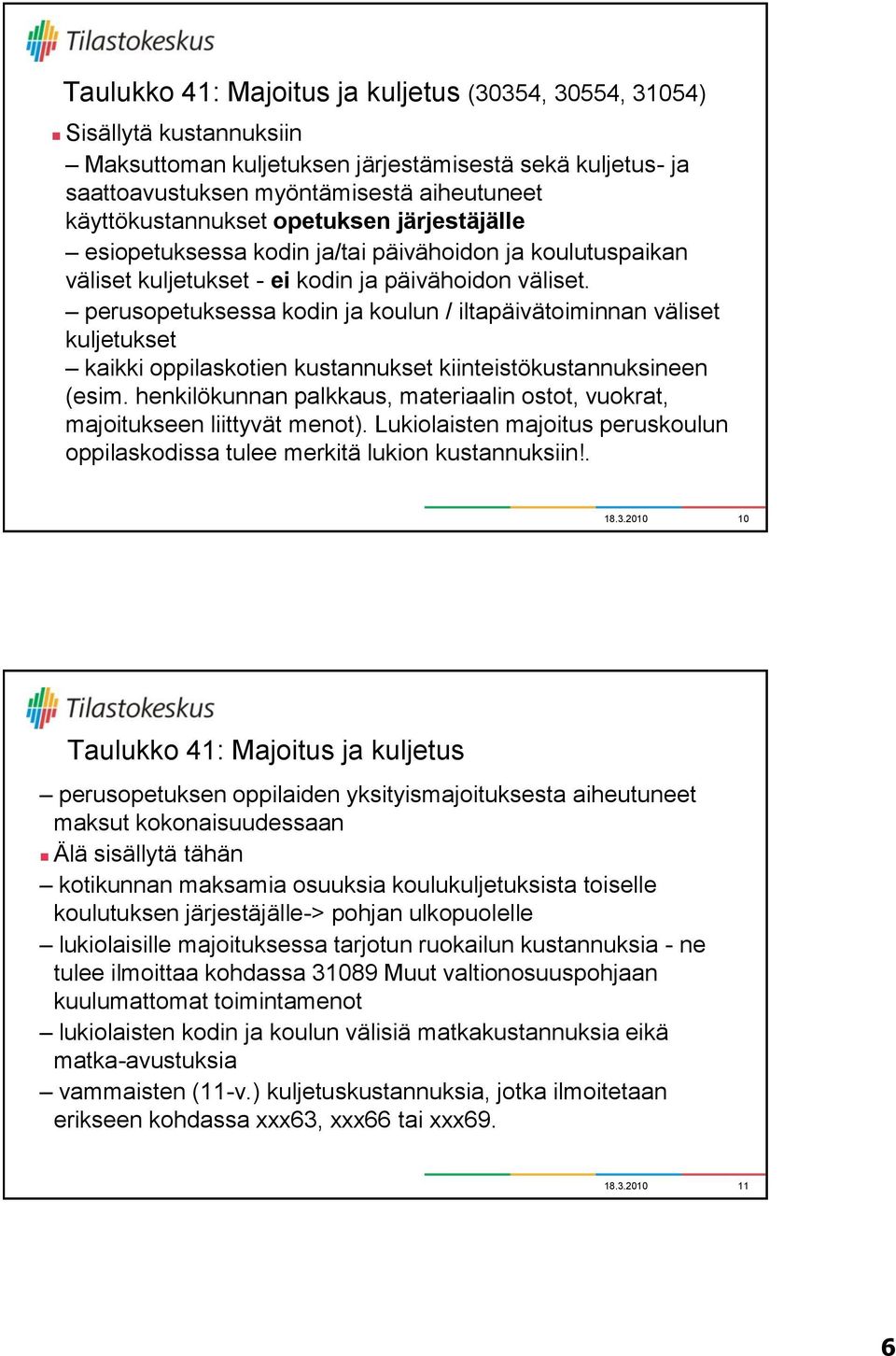 perusopetuksessa kodin ja koulun / iltapäivätoiminnan väliset kuljetukset kaikki oppilaskotien kustannukset kiinteistökustannuksineen (esim.