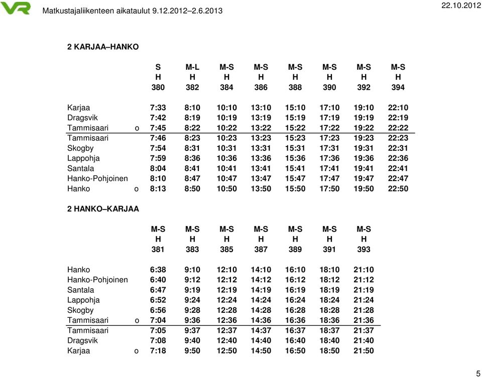 13:36 15:36 17:36 19:36 22:36 Santala 8:04 8:41 10:41 13:41 15:41 17:41 19:41 22:41 Hanko-Pohjoinen 8:10 8:47 10:47 13:47 15:47 17:47 19:47 22:47 Hanko o 8:13 8:50 10:50 13:50 15:50 17:50 19:50 22:50