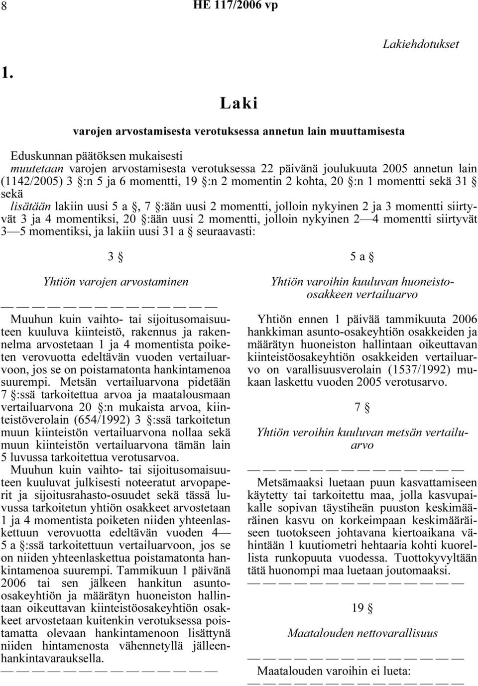 :n 5 ja 6 momentti, 19 :n 2 momentin 2 kohta, 20 :n 1 momentti sekä 31 sekä lisätään lakiin uusi 5 a, 7 :ään uusi 2 momentti, jolloin nykyinen 2 ja 3 momentti siirtyvät 3 ja 4 momentiksi, 20 :ään