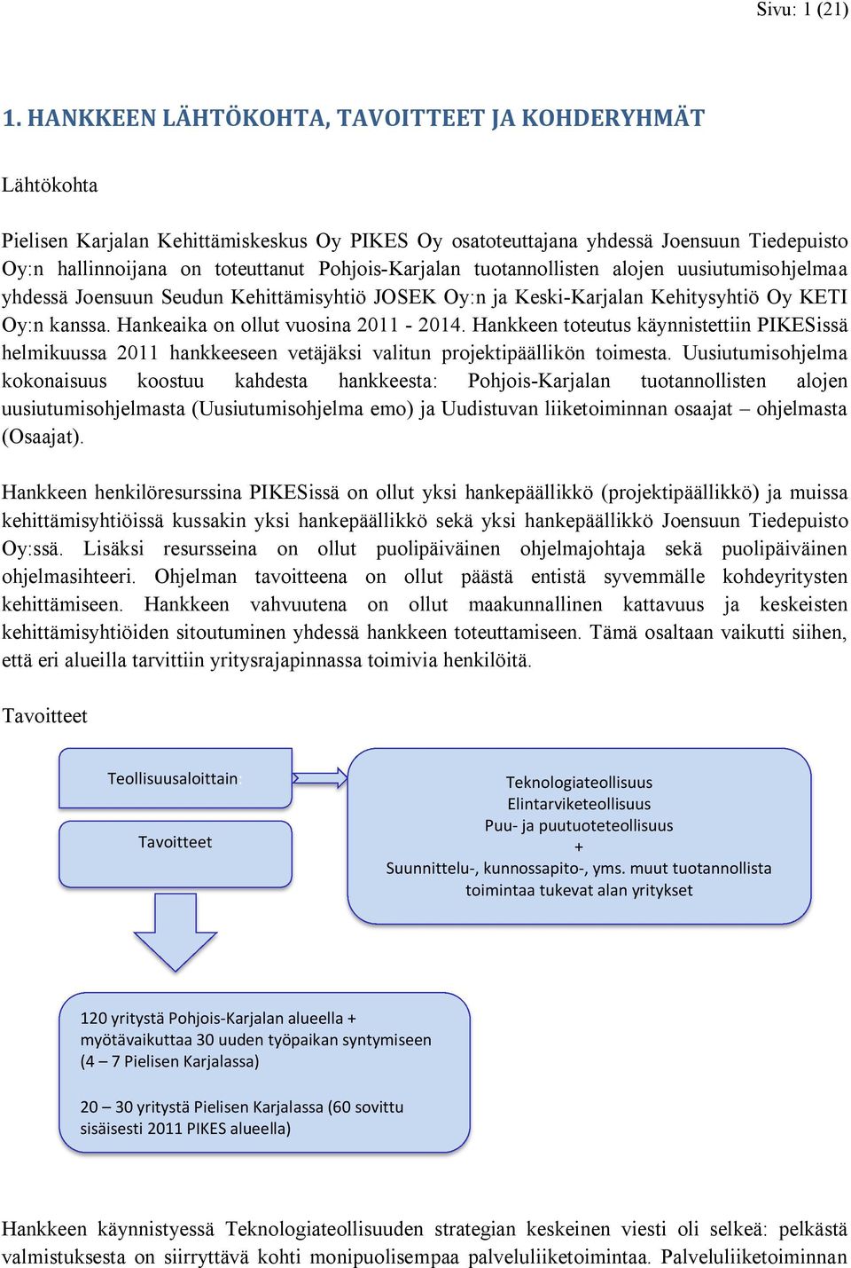 Pohjois-Karjalan tuotannollisten alojen uusiutumisohjelmaa yhdessä Joensuun Seudun Kehittämisyhtiö JOSEK Oy:n ja Keski-Karjalan Kehitysyhtiö Oy KETI Oy:n kanssa. Hankeaika on ollut vuosina 2011-2014.
