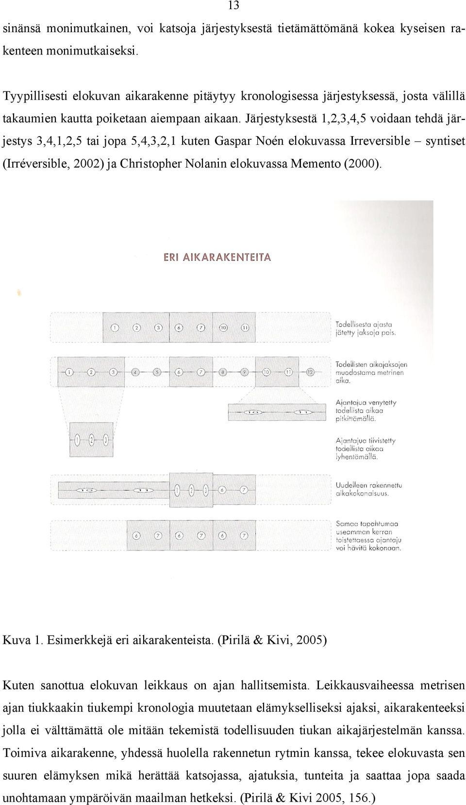 Järjestyksestä 1,2,3,4,5 voidaan tehdä järjestys 3,4,1,2,5 tai jopa 5,4,3,2,1 kuten Gaspar Noén elokuvassa Irreversible syntiset (Irréversible, 2002) ja Christopher Nolanin elokuvassa Memento (2000).