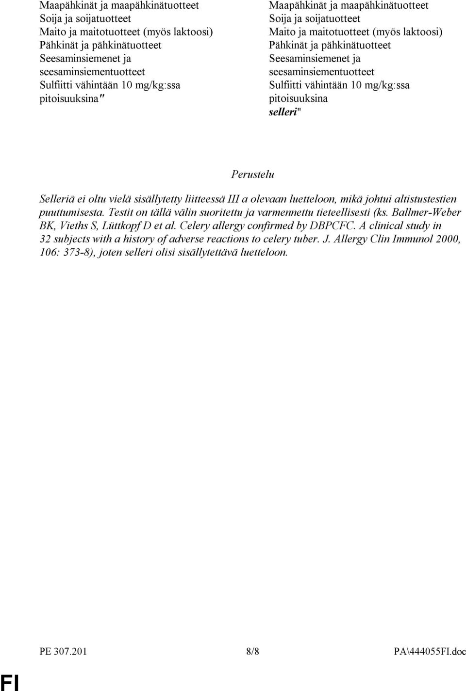 Testit on tällä välin suoritettu ja varmennettu tieteellisesti (ks. Ballmer-Weber BK, Vieths S, Lüttkopf D et al. Celery allergy confirmed by DBPCFC.