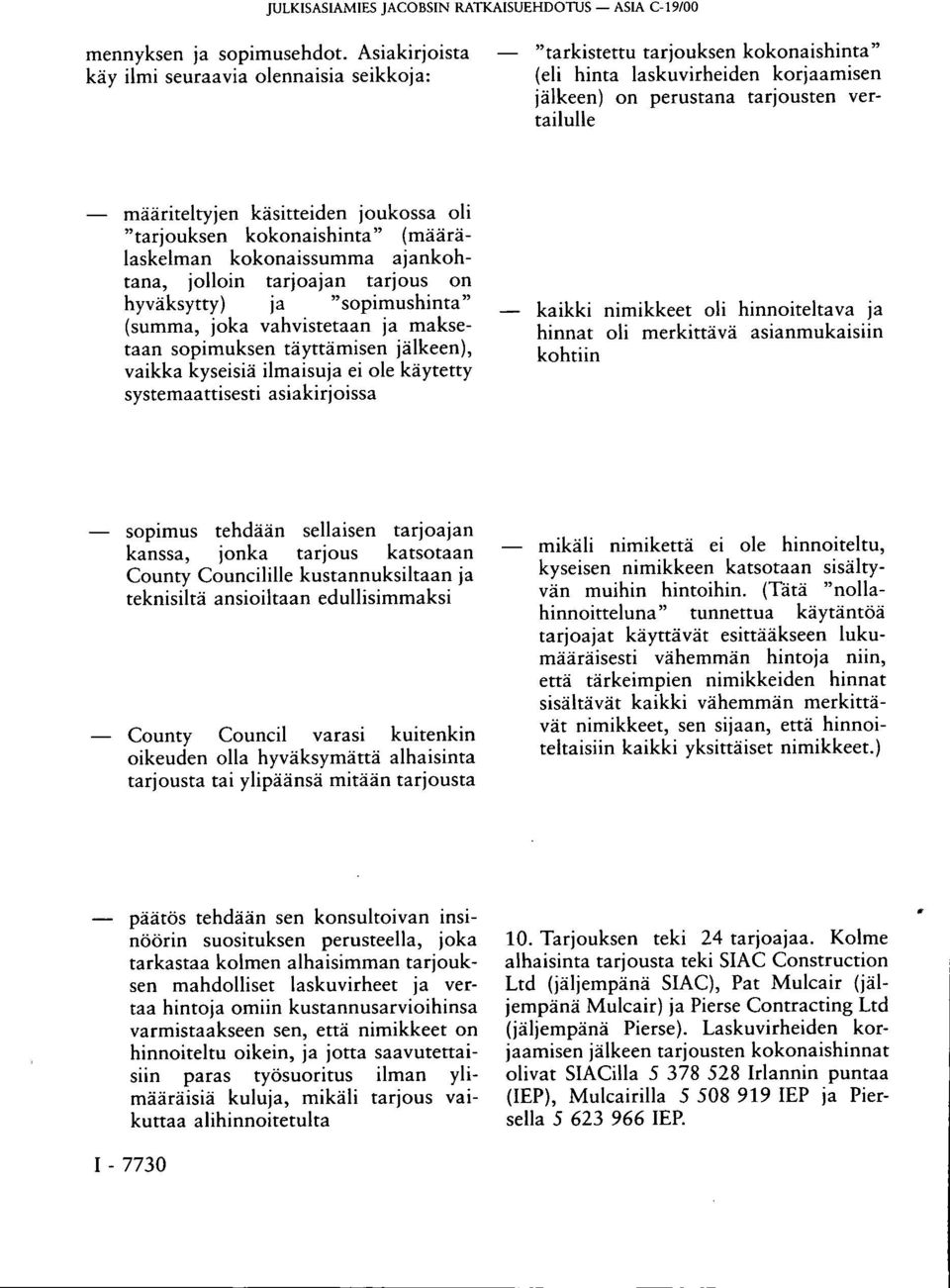 käsitteiden joukossa oli "tarjouksen kokonaishinta" (määrälaskelman kokonaissumma ajankohtana, jolloin tarjoajan tarjous on hyväksytty) ja "sopimushinta" (summa, joka vahvistetaan ja maksetaan