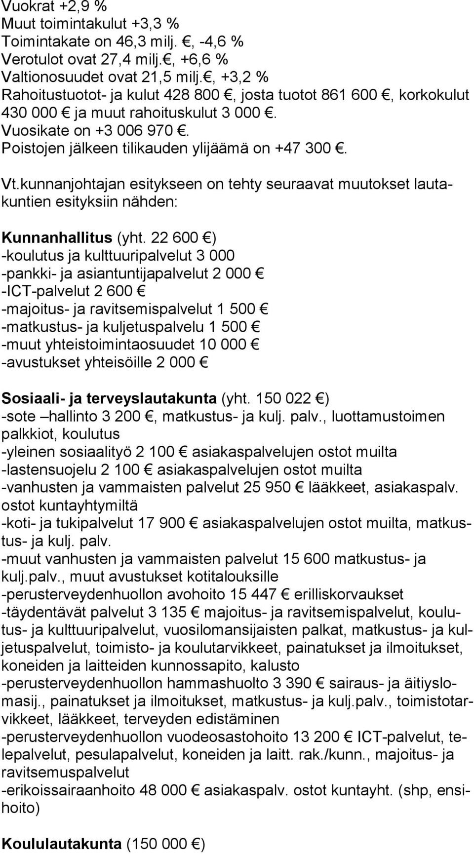 kunnanjohtajan esitykseen on tehty seuraavat muutokset lau takun tien esityksiin nähden: Kunnanhallitus (yht.