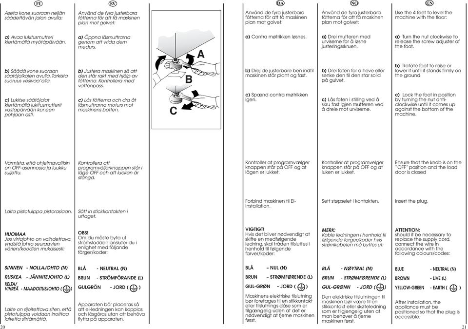 a) Öppna låsmuttrarna genom att vrida dem medurs. A a) Contra møtrikken løsnes. a) Drei mutteren med urviserne for å løsne justeringsskruen.