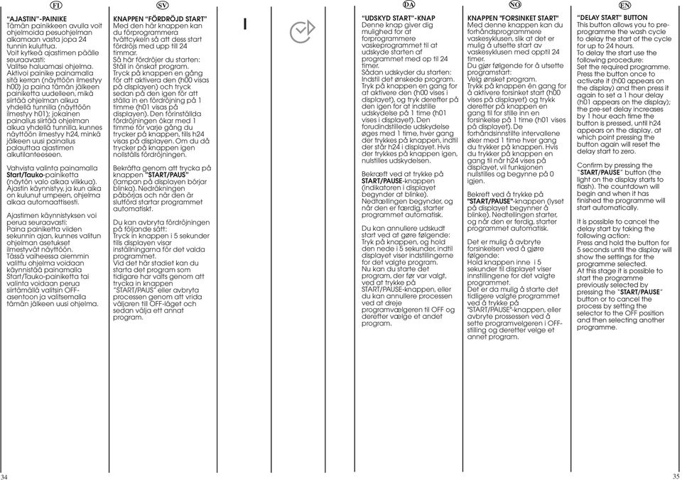 siirtää ohjelman alkua yhdellä tunnilla, kunnes näyttöön ilmestyy h4, minkä jälkeen uusi painallus palauttaa ajastimen alkutilanteeseen.