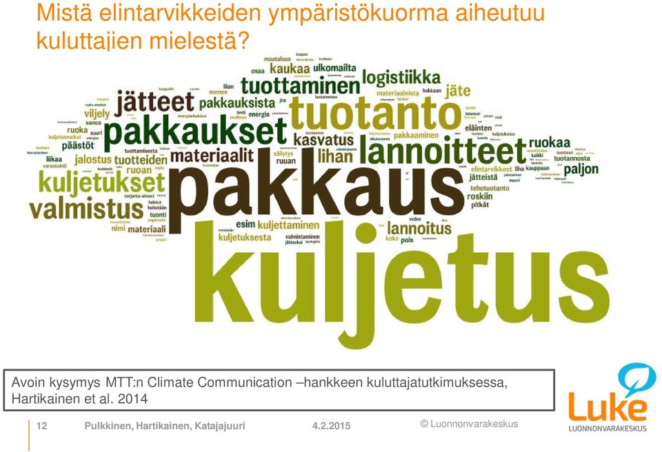 Avoin kysymys MTT:n Climate Communication hankkeen