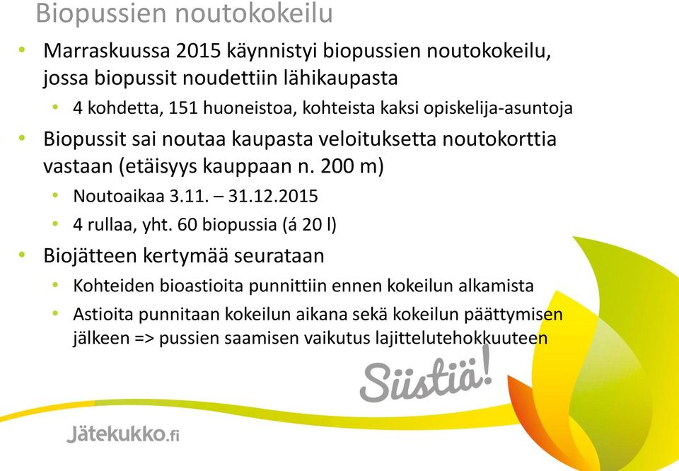 200 m) Noutoaikaa 3.11. 31.12.2015 4 rullaa, yht.