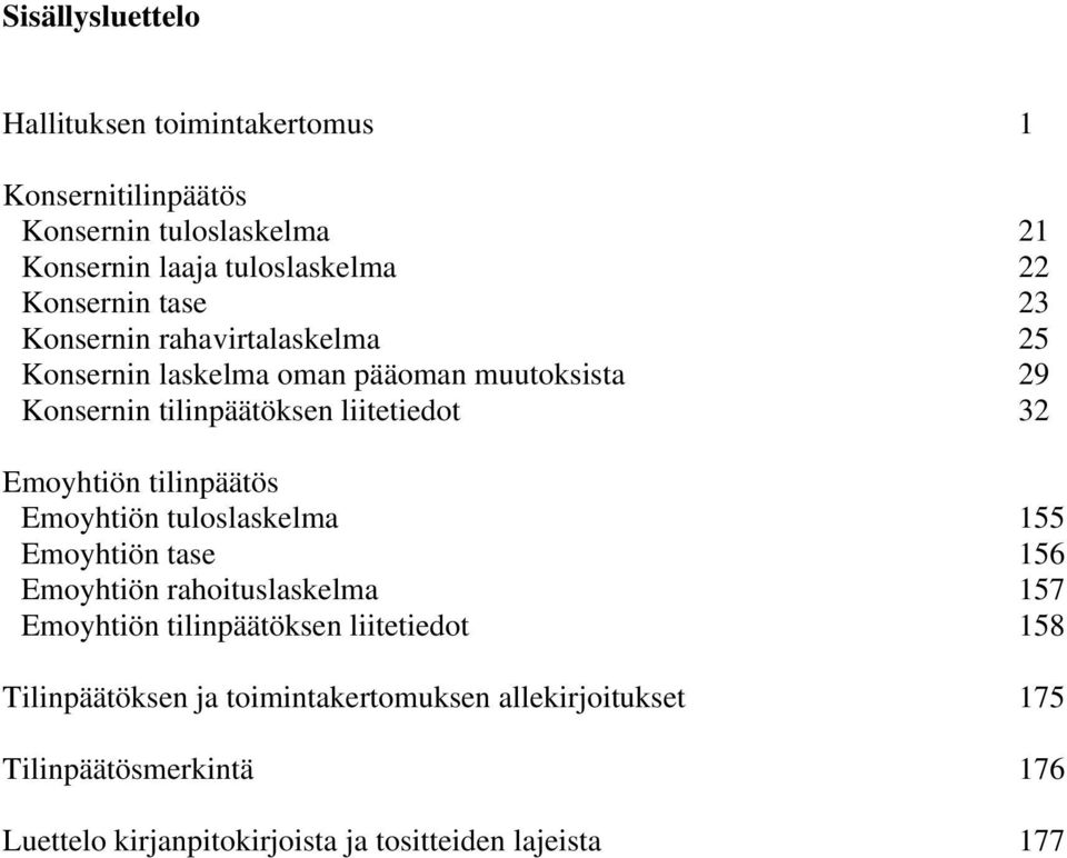 Emoyhtiön tilinpäätös Emoyhtiön tuloslaskelma 155 Emoyhtiön tase 156 Emoyhtiön rahoituslaskelma 157 Emoyhtiön tilinpäätöksen
