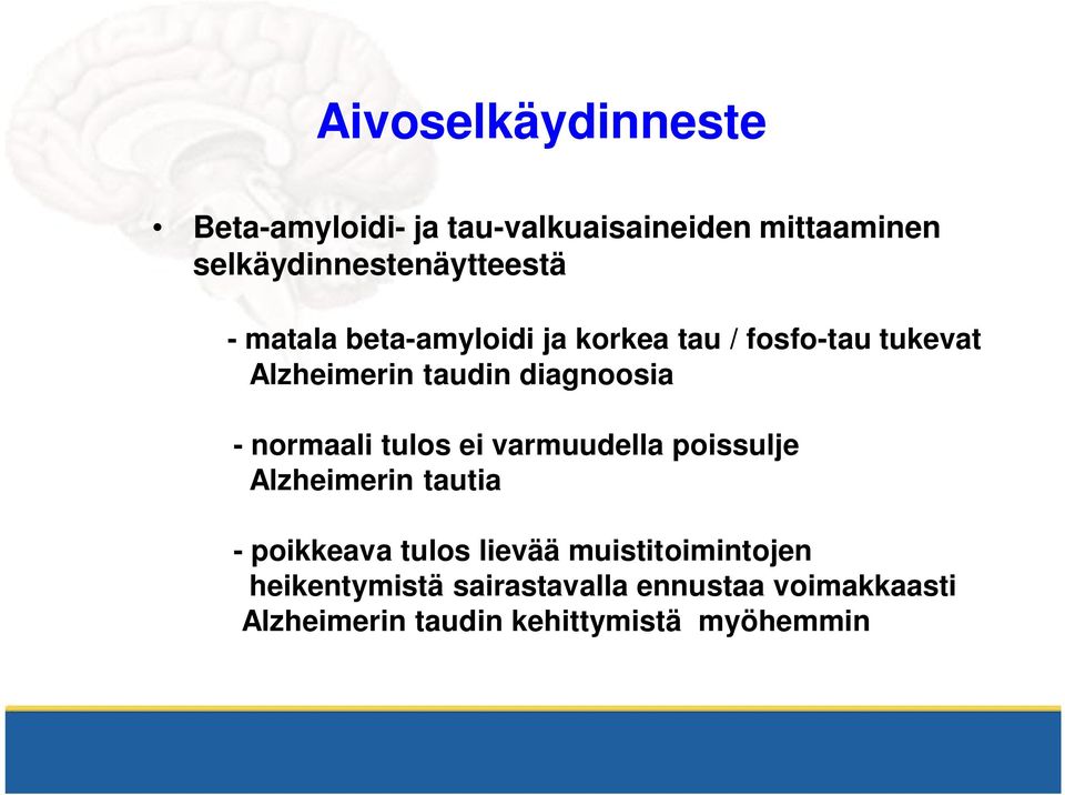 normaali tulos ei varmuudella poissulje Alzheimerin tautia - poikkeava tulos lievää