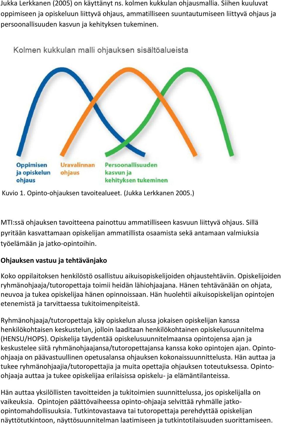 (Jukka Lerkkanen 2005.) MTI:ssä ohjauksen tavoitteena painottuu ammatilliseen kasvuun liittyvä ohjaus.