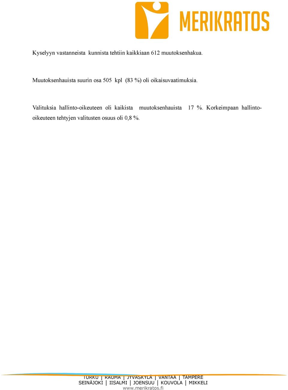 Muutoksenhauista suurin osa 505 kpl (83 %) oli oikaisuvaatimuksia.