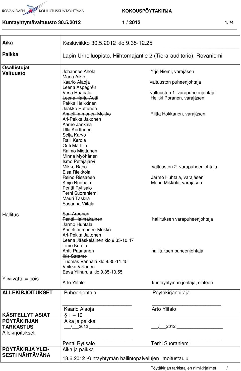 Harju-Autti Pekka Heikkinen Jaakko Huttunen Anneli Immonen-Mokko Ari-Pekka Jakonen Aarne Jänkälä Ulla Karttunen Seija Karvo Raili Kerola Outi Marttila Raimo Miettunen Minna Myöhänen Ismo Petäjäjärvi