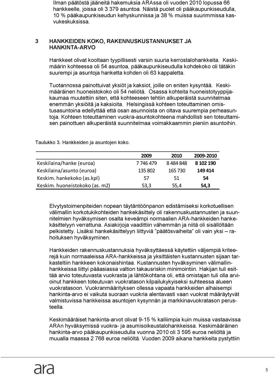 3 HANKKEIDEN KOKO, RAKENNUSKUSTANNUKSET JA HANKINTA-ARVO Hankkeet olivat kooltaan tyypillisesti varsin suuria kerrostalohankkeita.