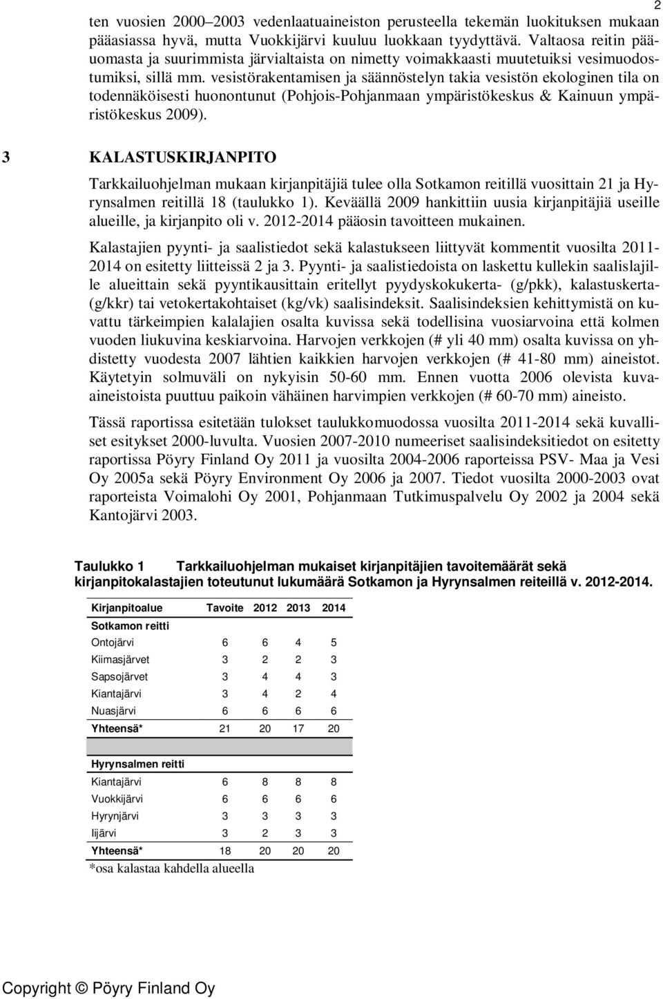 vesistörakentamisen ja säännöstelyn takia vesistön ekologinen tila on todennäköisesti huonontunut (Pohjois-Pohjanmaan ympäristökeskus & Kainuun ympäristökeskus 29).