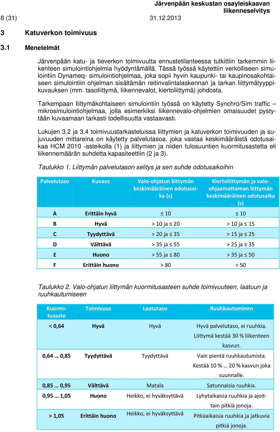 liittymätyyppikuvauksen (mm. tasoliittymä, liikennevalot, kiertoliittymä) johdosta.