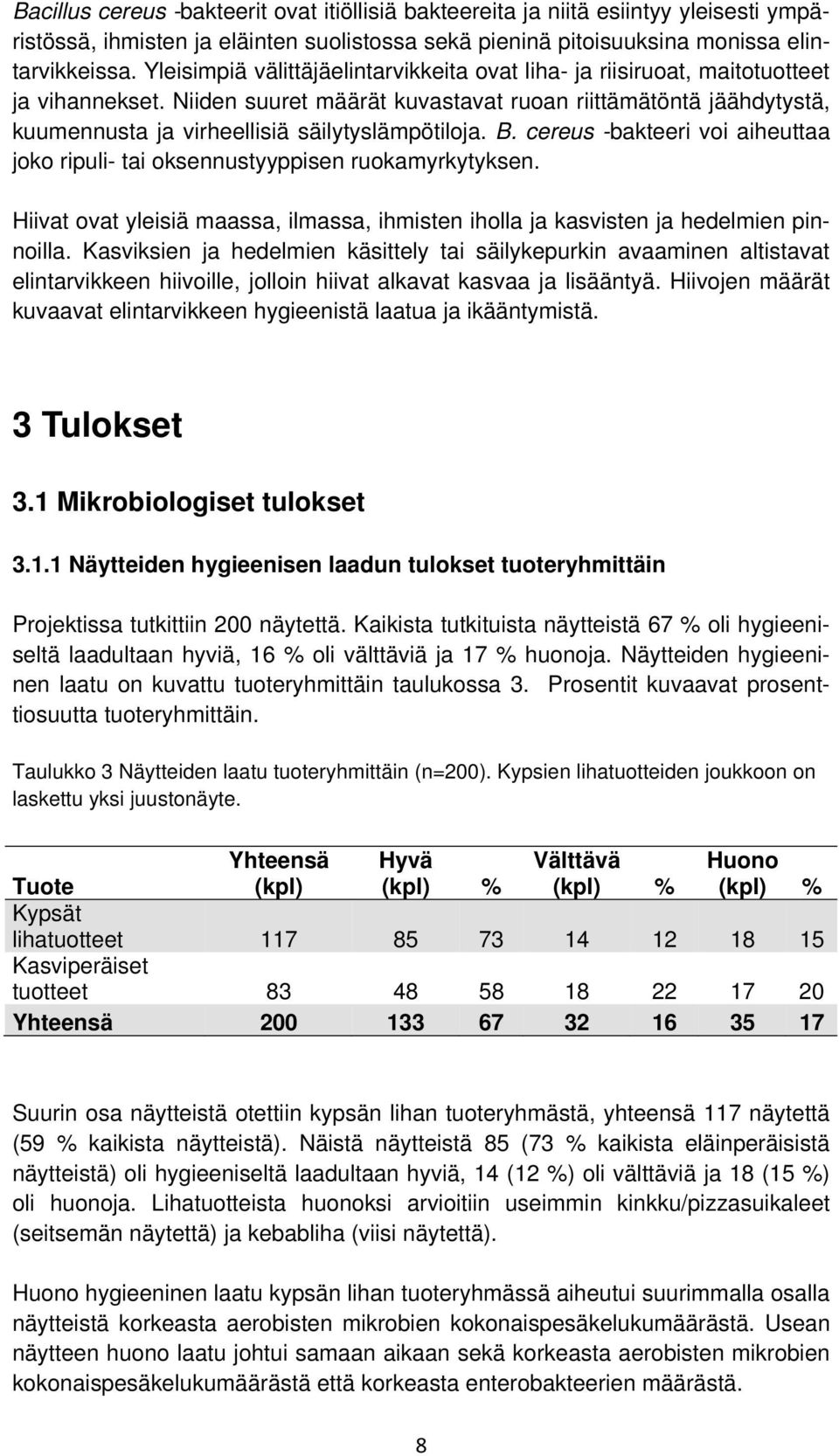 Niiden suuret määrät kuvastavat ruoan riittämätöntä jäähdytystä, kuumennusta ja virheellisiä säilytyslämpötiloja. B. cereus -bakteeri voi aiheuttaa joko ripuli- tai oksennustyyppisen ruokamyrkytyksen.