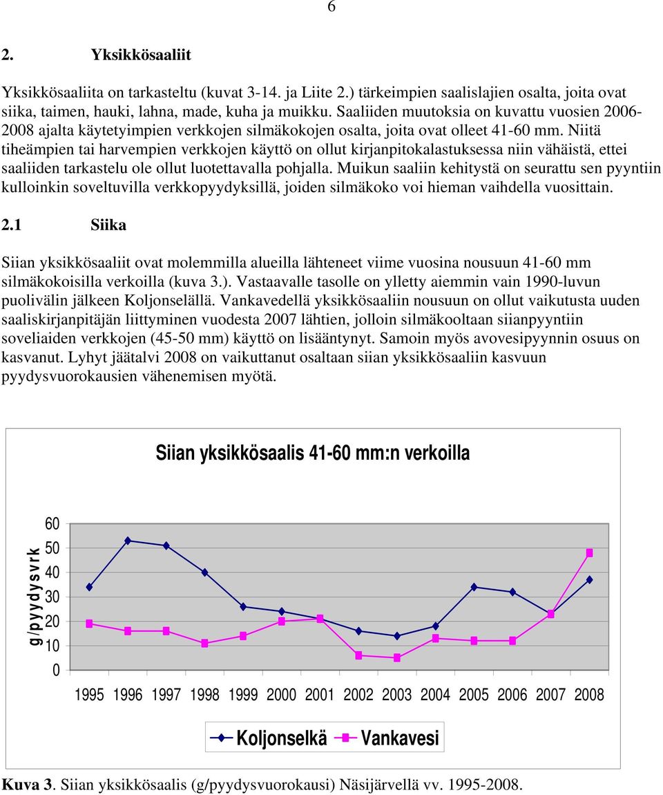 Niitä tiheämpien tai harvempien verkkojen käyttö on ollut kirjanpitokalastuksessa niin vähäistä, ettei saaliiden tarkastelu ole ollut luotettavalla pohjalla.