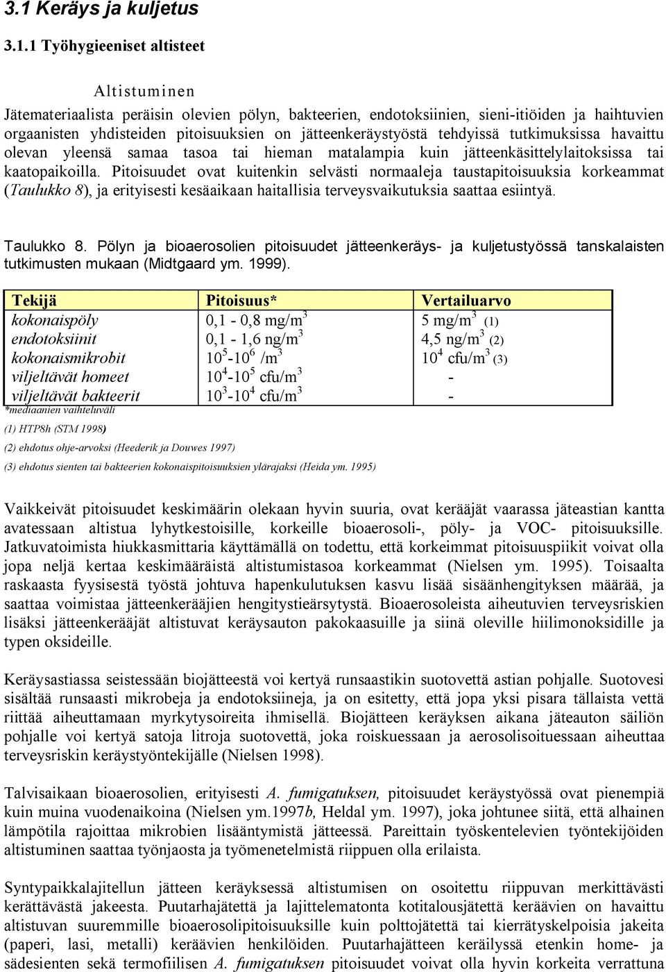 Pitoisuudet ovat kuitenkin selvästi normaaleja taustapitoisuuksia korkeammat (Taulukko 8), ja erityisesti kesäaikaan haitallisia terveysvaikutuksia saattaa esiintyä. Taulukko 8.