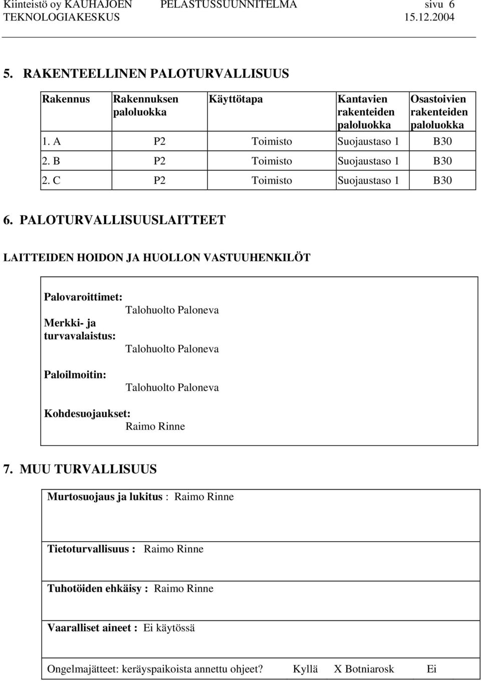 B P2 Toimisto Suojaustaso 1 B30 2. C P2 Toimisto Suojaustaso 1 B30 6.